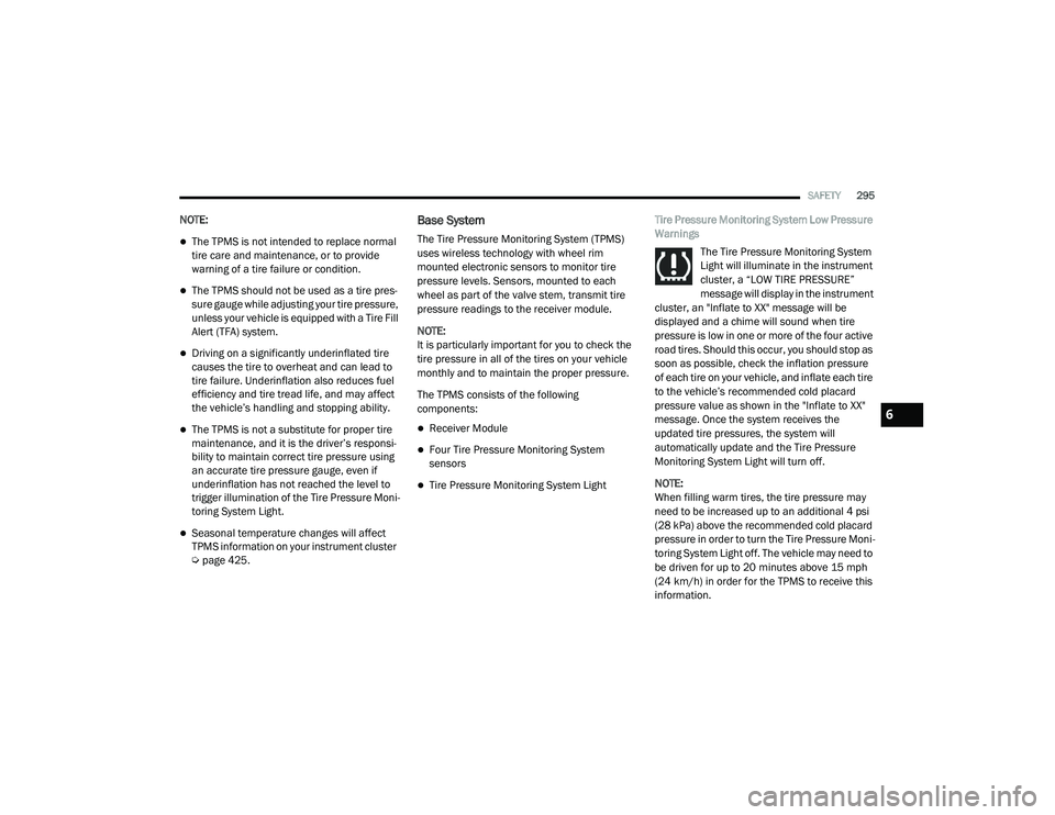 JEEP RENEGADE 2022  Owners Manual 6

21_BV_OM_EN_USC_t.book  Page 295   