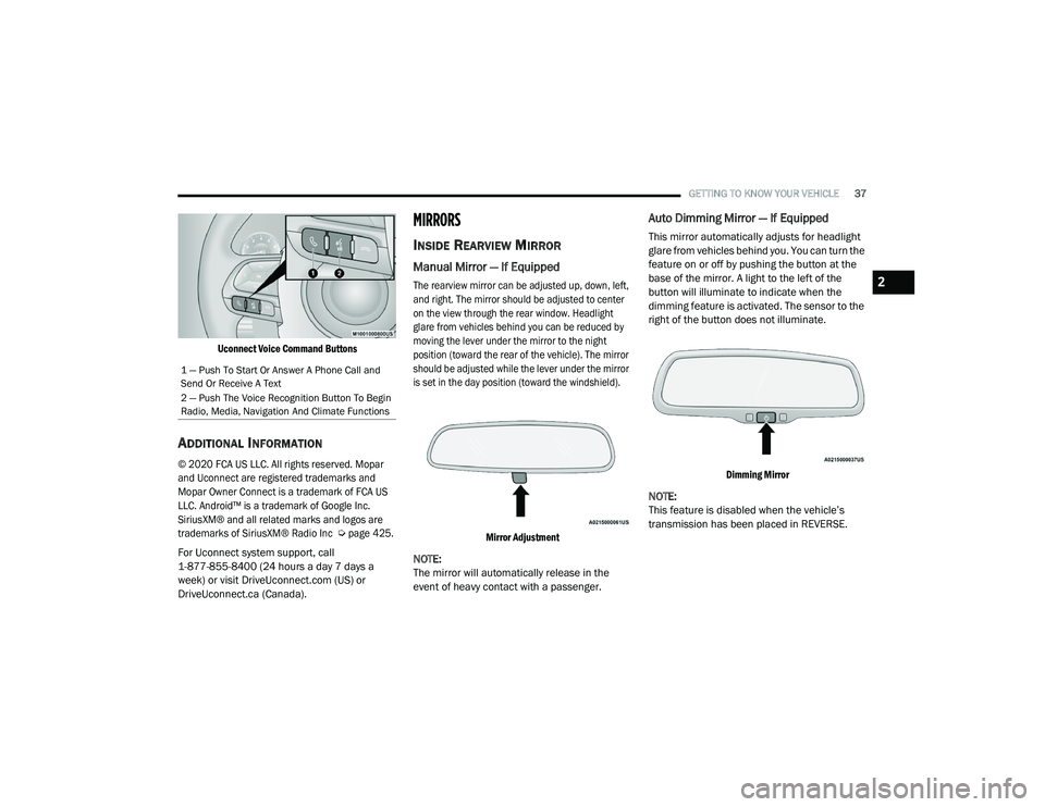 JEEP RENEGADE 2022 Owners Guide 2

21_BV_OM_EN_USC_t.book  Page 37   