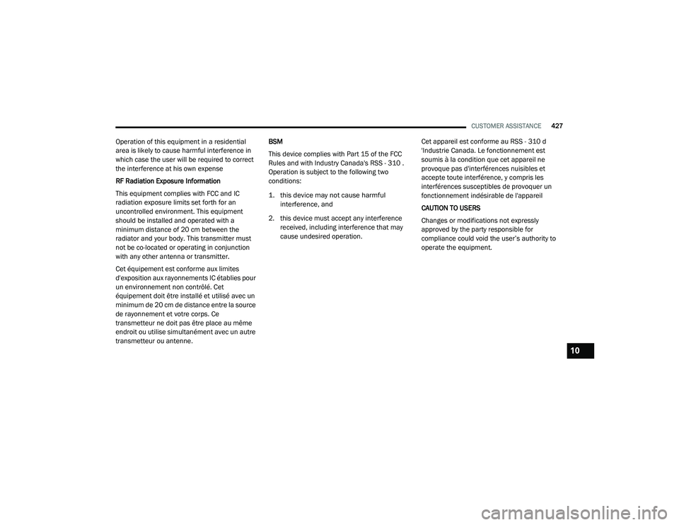 JEEP RENEGADE 2022  Owners Manual 10

21_BV_OM_EN_USC_t.book  Page 427   