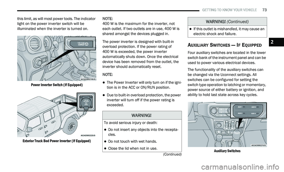 JEEP GLADIATOR 2021 Manual PDF 
WARNING!
WARNING! (Continuedyf
2 