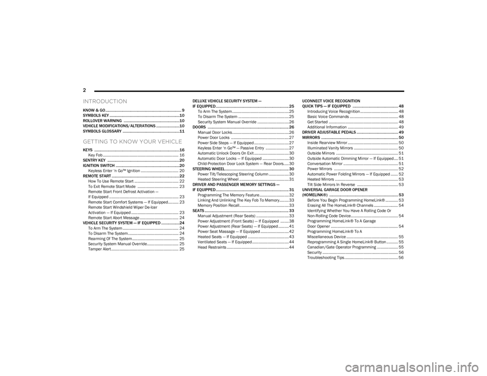 JEEP WAGONEER 2023 Owners Manual
2
INTRODUCTION
KNOW & GO ........................................................................... 9
SYMBOLS KEY .....................................................................10
ROLLOVER WA JEEP WAGONEER 2023 Owners Manual
2
INTRODUCTION
KNOW & GO ........................................................................... 9
SYMBOLS KEY .....................................................................10
ROLLOVER WA
