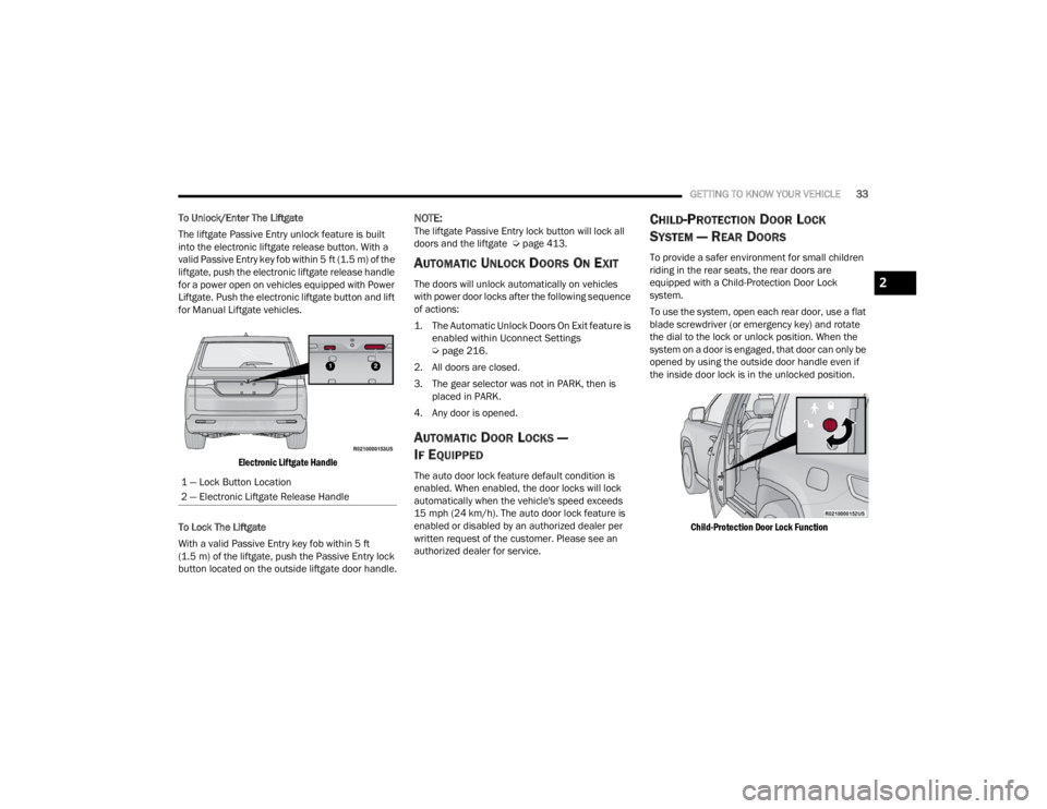 JEEP WAGONEER 2022 Owners Guide 2

22_WS_OM_EN_USC_t.book  Page 33   