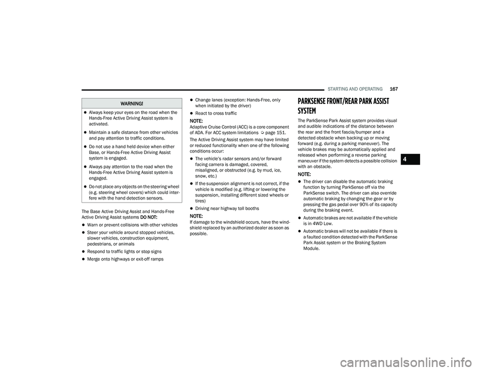 JEEP GRAND WAGONEER 2022  Owners Manual �:�$�5�1�,�1�*�
4

22_WS_OM_EN_USC_t.book  Page 167   