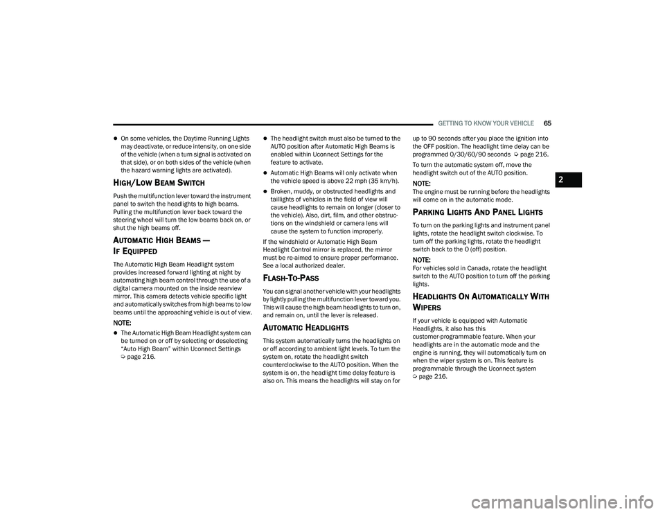 JEEP GRAND WAGONEER 2022 Repair Manual 2

22_WS_OM_EN_USC_t.book  Page 65   