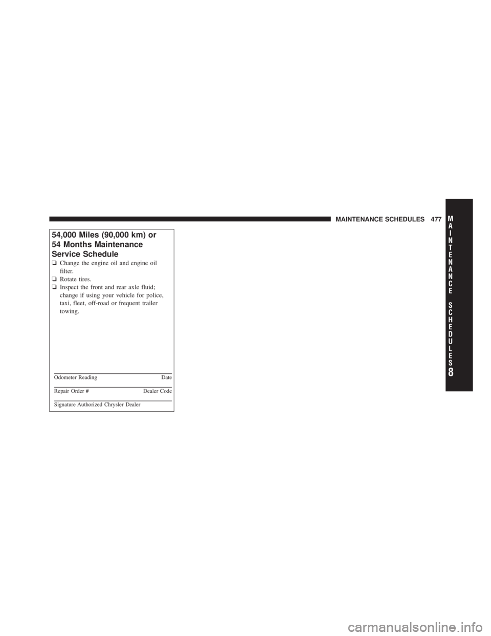JEEP LIBERTY 2010  Owners Manual 8
MA I
N T
E
N A
N CE
S
C
H E
D
U L
E
SMAINTENANCE SCHEDULES 477 