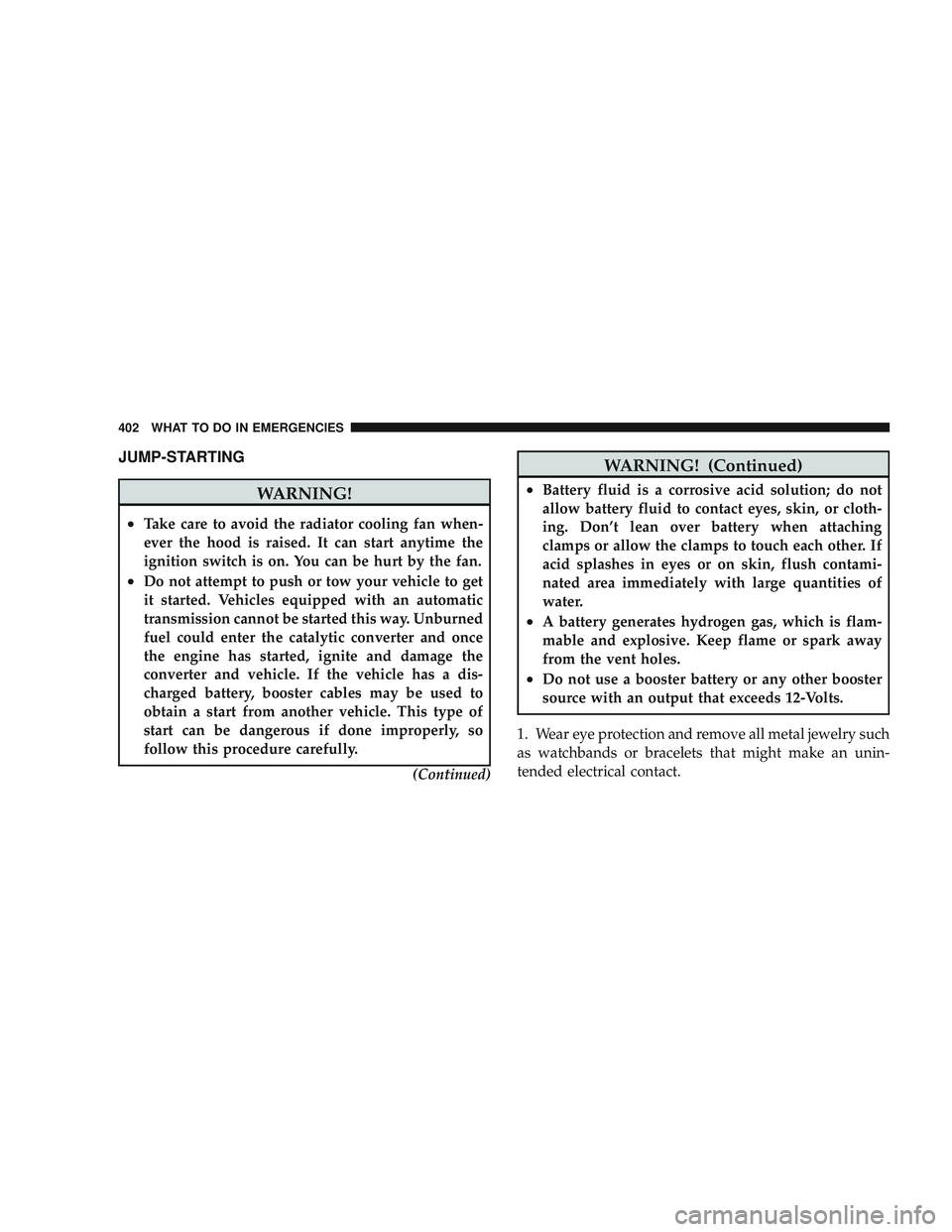 JEEP LIBERTY 2009  Owners Manual JUMP-STARTING 