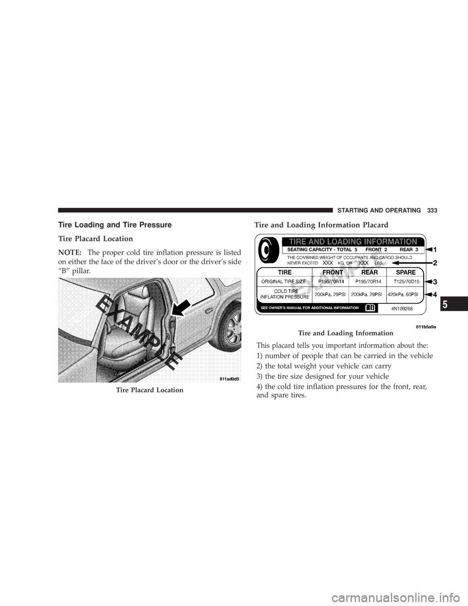 JEEP LIBERTY 2008 Owners Manual Tire and Loading Information
STARTING AND OPERATING 333 JEEP LIBERTY 2008 Owners Manual Tire and Loading Information
STARTING AND OPERATING 333