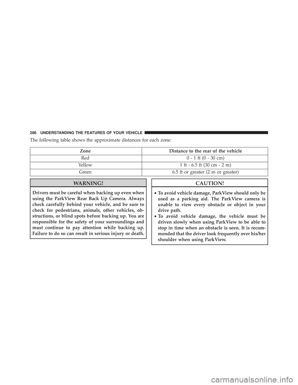 JEEP CHEROKEE LIMITED 2016 Owners Manual The following table shows the approximate distances for each zone: JEEP CHEROKEE LIMITED 2016 Owners Manual The following table shows the approximate distances for each zone: