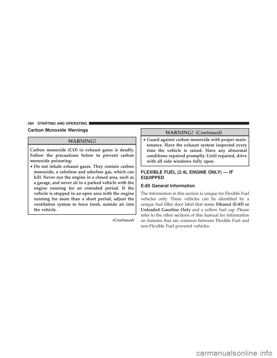 JEEP CHEROKEE LIMITED 2016 Owners Manual Carbon Monoxide Warnings JEEP CHEROKEE LIMITED 2016 Owners Manual Carbon Monoxide Warnings