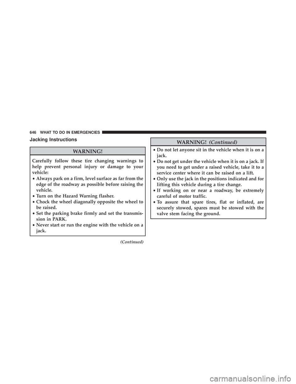 JEEP CHEROKEE LIMITED 2016  Owners Manual Jacking Instructions 