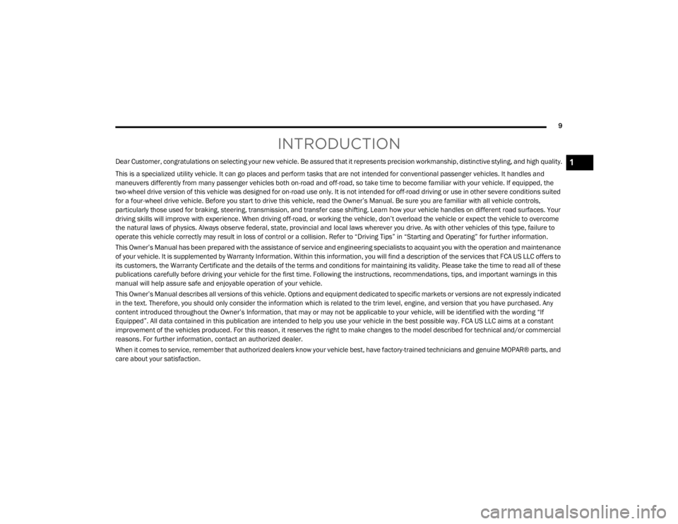 JEEP CHEROKEE TRAILHAWK 2020 User Guide 1

20_KL_OM_EN_USC_t.book  Page 9   