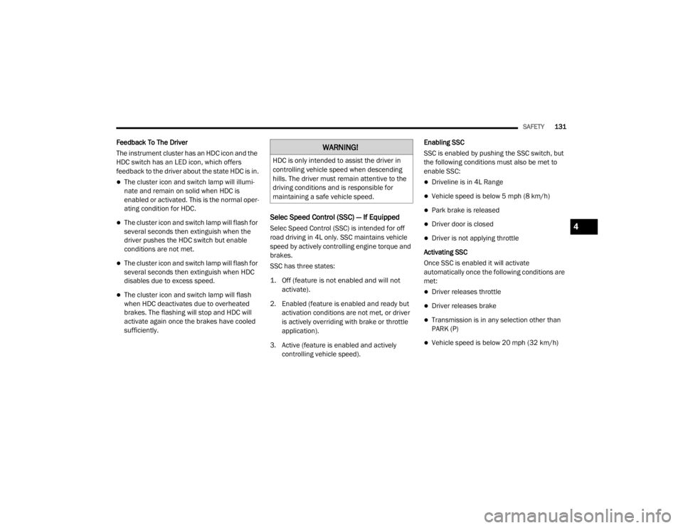 JEEP CHEROKEE TRAILHAWK 2020  Owners Manual �:�$�5�1�,�1�*�
�+��&��L�V��R�Q�O�\��L�Q�W�H�Q�G�H�G��W�R��D�V�V�L�V�W��W�K�H��G�U�L�Y�H�U��L�Q�
�F�R�Q�W�U�R�O�O�L�Q�J��Y�H�K�L�F�O�H��V�S�H�H�G��Z�K�H�Q��G�H�V�F�H�Q�G�L�Q�J�
�K�L�O�