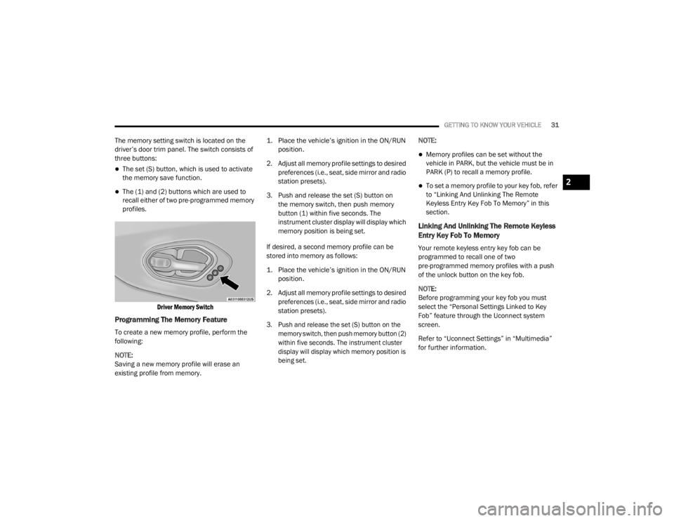 JEEP CHEROKEE TRAILHAWK 2020 Owners Guide 2

20_KL_OM_EN_USC_t.book  Page 31   