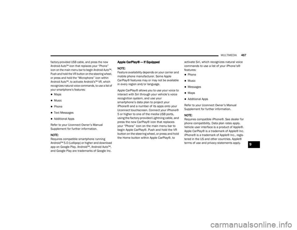 JEEP CHEROKEE TRAILHAWK 2020  Owners Manual 9

20_KL_OM_EN_USC_t.book  Page 467   