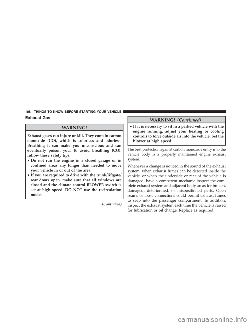 JEEP CHEROKEE OVERLAND 2014  Owners Manual Exhaust Gas 