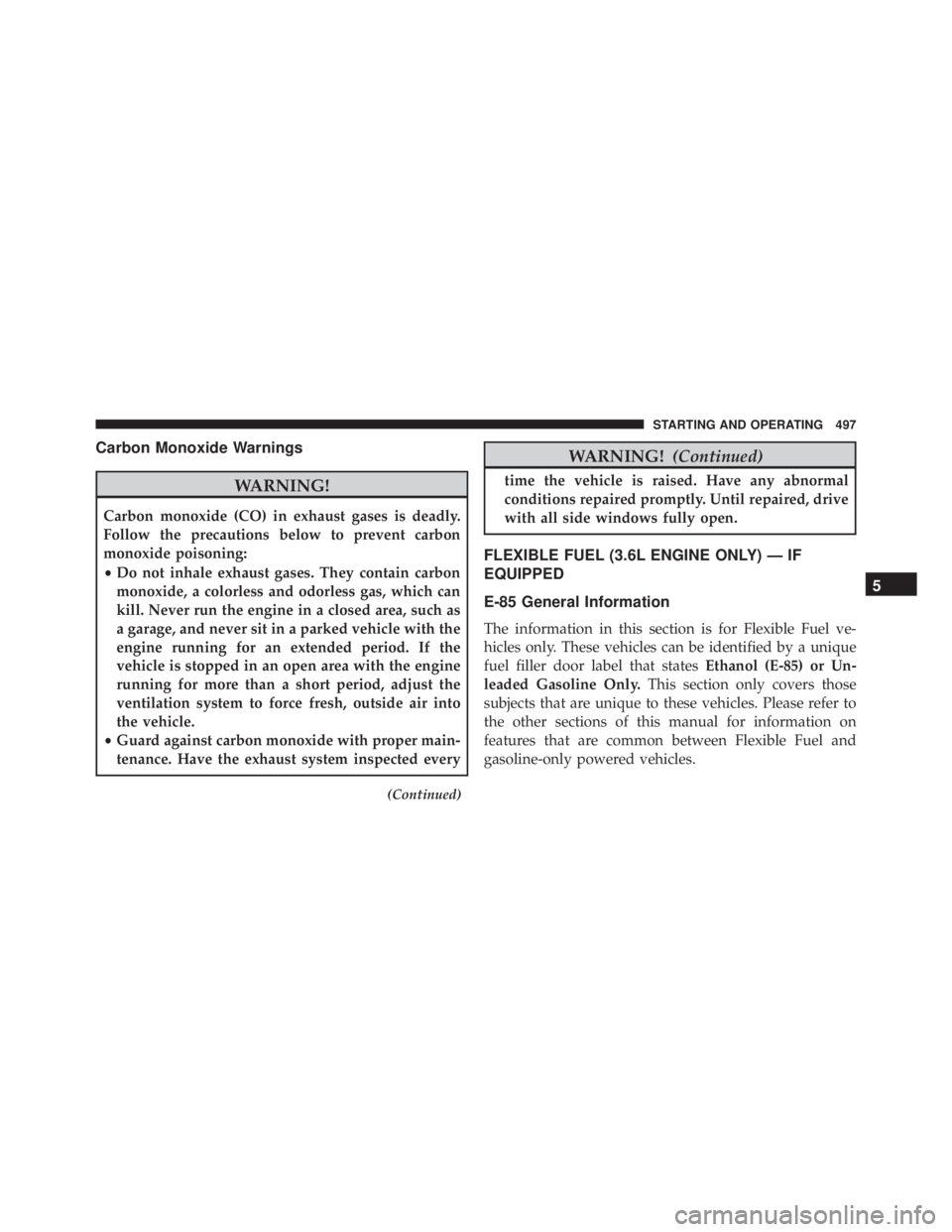 JEEP CHEROKEE OVERLAND 2014 Owners Manual Carbon Monoxide Warnings JEEP CHEROKEE OVERLAND 2014 Owners Manual Carbon Monoxide Warnings