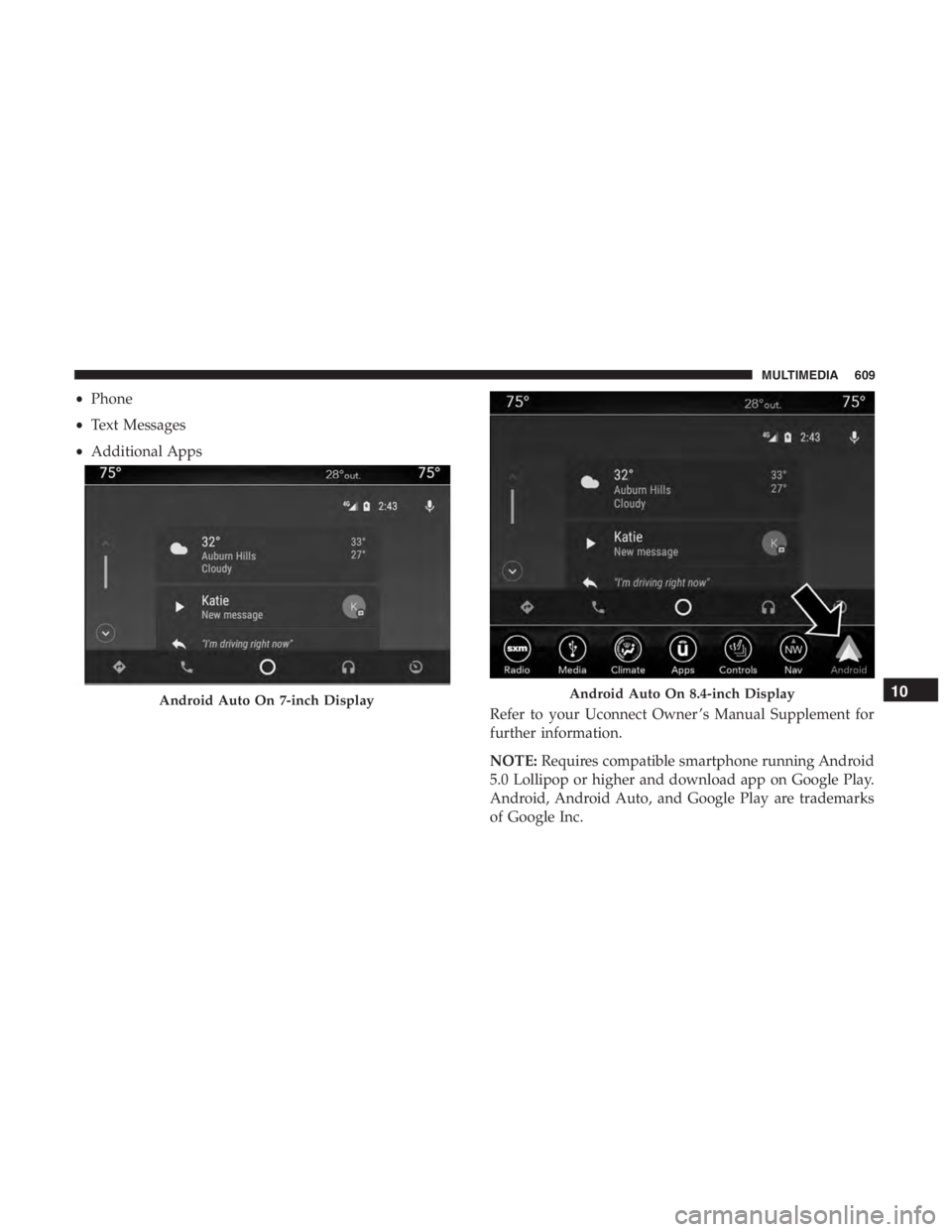 JEEP CHEROKEE LATITUDE 2019 User Guide Android Auto On 8.4-inch Display10
MULTIMEDIA 609 JEEP CHEROKEE LATITUDE 2019 User Guide Android Auto On 8.4-inch Display10
MULTIMEDIA 609