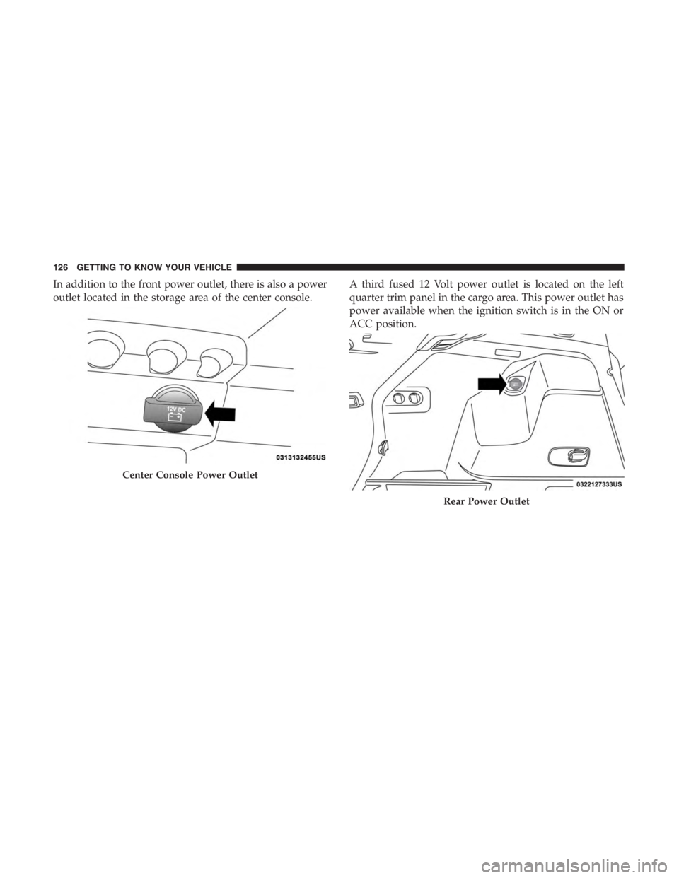 JEEP CHEROKEE TRAILHAWK 2019  Owners Manual Rear Power Outlet
126 GETTING TO KNOW YOUR VEHICLE 