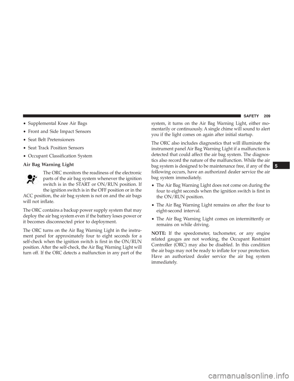 JEEP CHEROKEE TRAILHAWK 2019  Owners Manual 5
SAFETY 209 