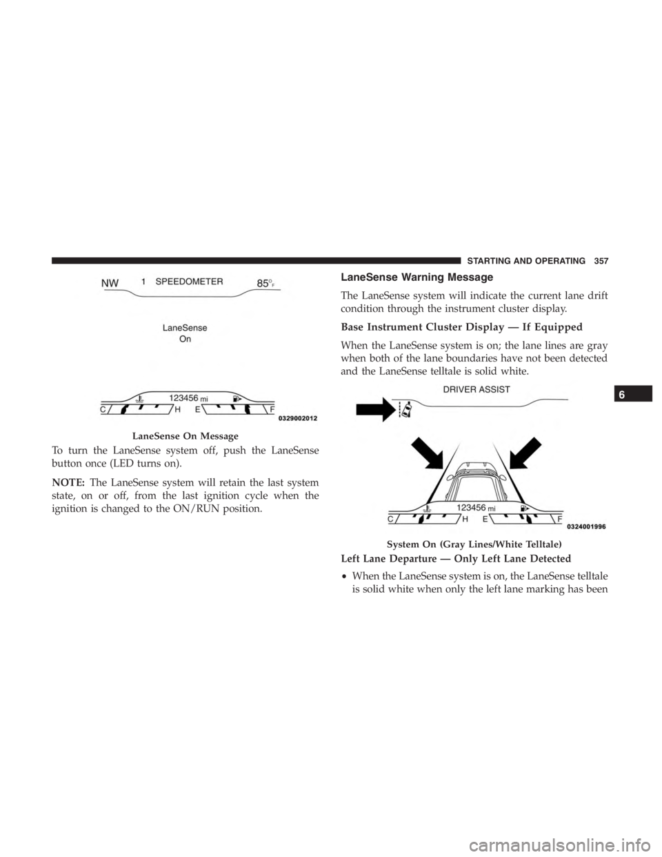 JEEP CHEROKEE TRAILHAWK 2019  Owners Manual System On (Gray Lines/White Telltale)
6
STARTING AND OPERATING 357 