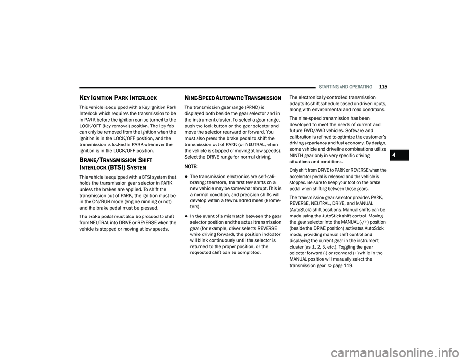 JEEP CHEROKEE LATITUDE LUX 2021  Owners Manual 
4

21_KL_OM_EN_USC_t.book  Page 115   