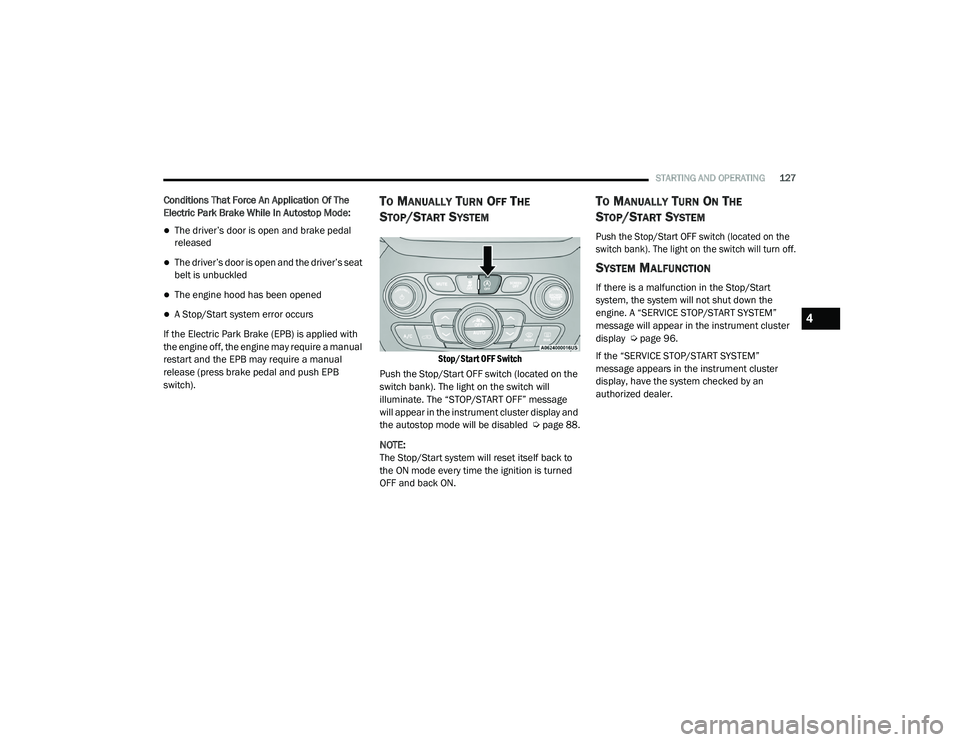 JEEP CHEROKEE LATITUDE LUX 2021  Owners Manual 4

21_KL_OM_EN_USC_t.book  Page 127   
