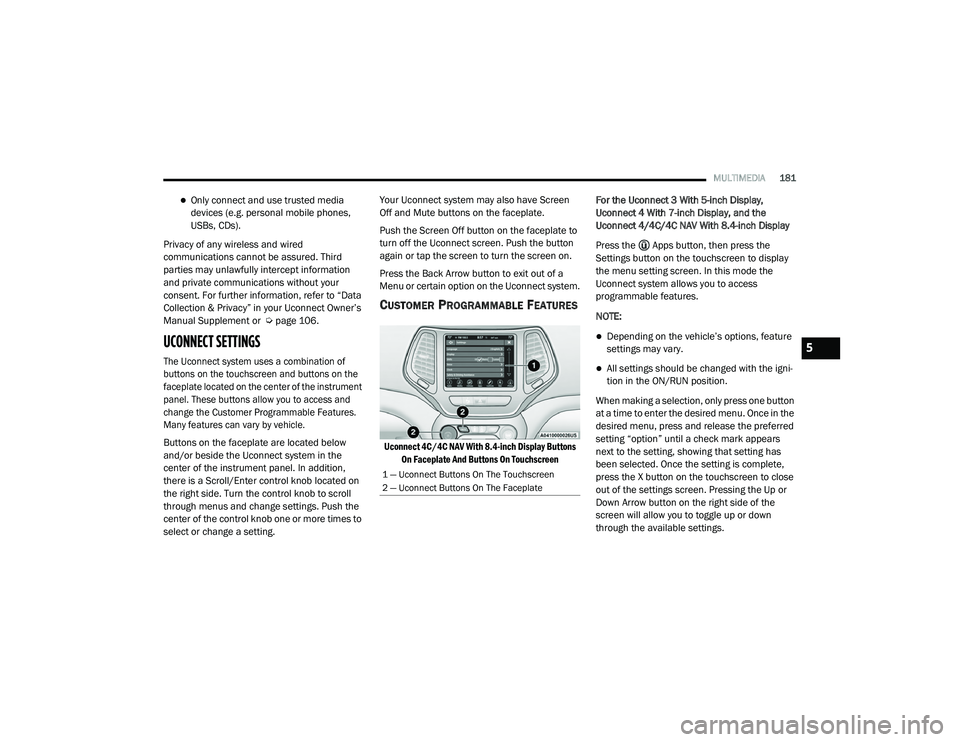 JEEP CHEROKEE LATITUDE LUX 2021  Owners Manual 5

21_KL_OM_EN_USC_t.book  Page 181   