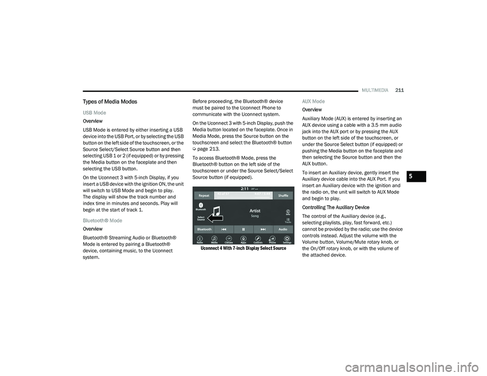 JEEP CHEROKEE LATITUDE LUX 2021  Owners Manual 5

21_KL_OM_EN_USC_t.book  Page 211   