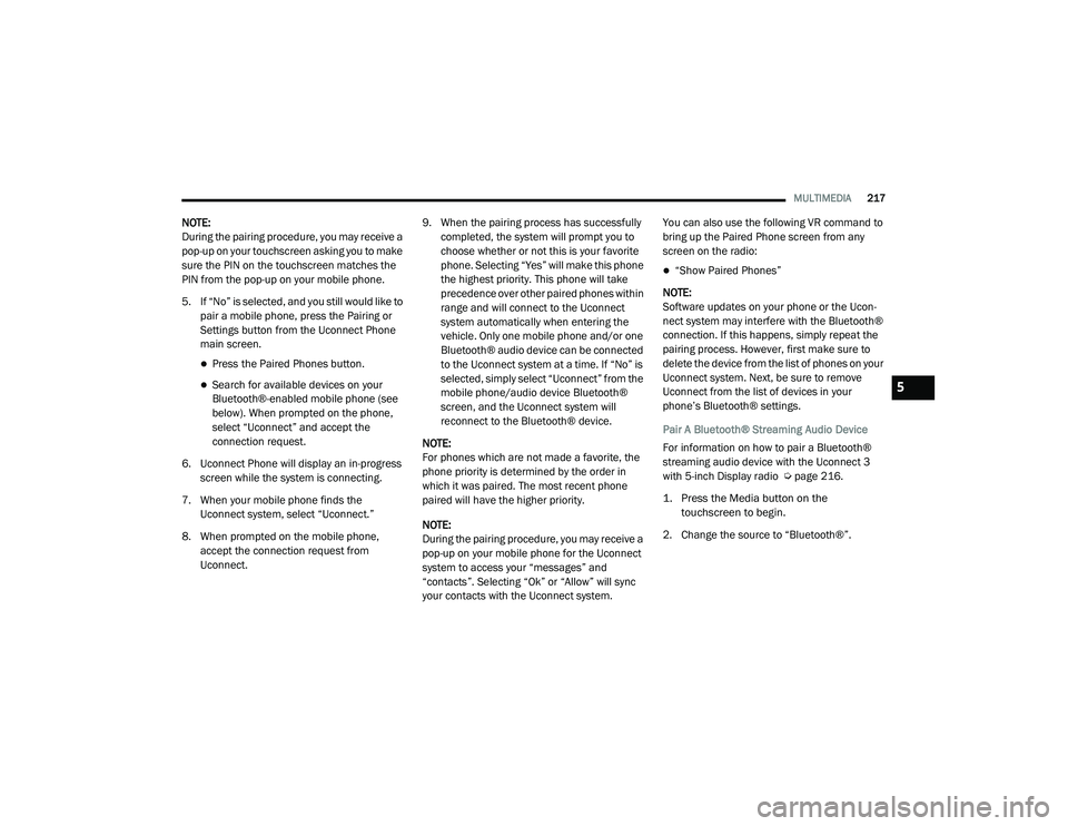 JEEP CHEROKEE LATITUDE LUX 2021  Owners Manual 5

21_KL_OM_EN_USC_t.book  Page 217   