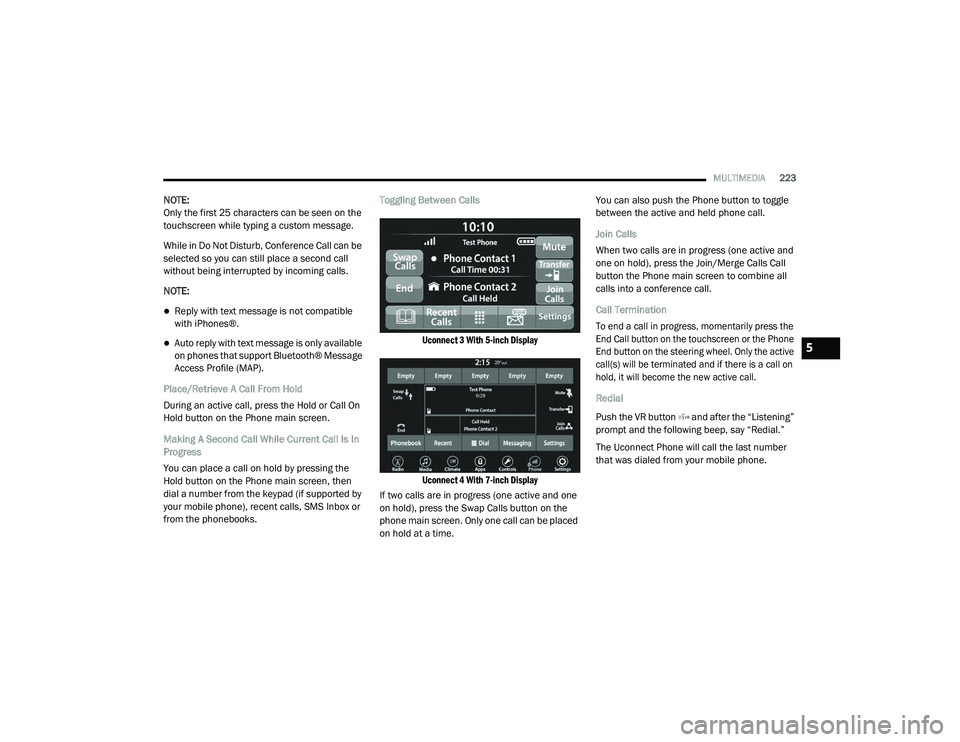 JEEP CHEROKEE LATITUDE LUX 2021  Owners Manual 5

21_KL_OM_EN_USC_t.book  Page 223   