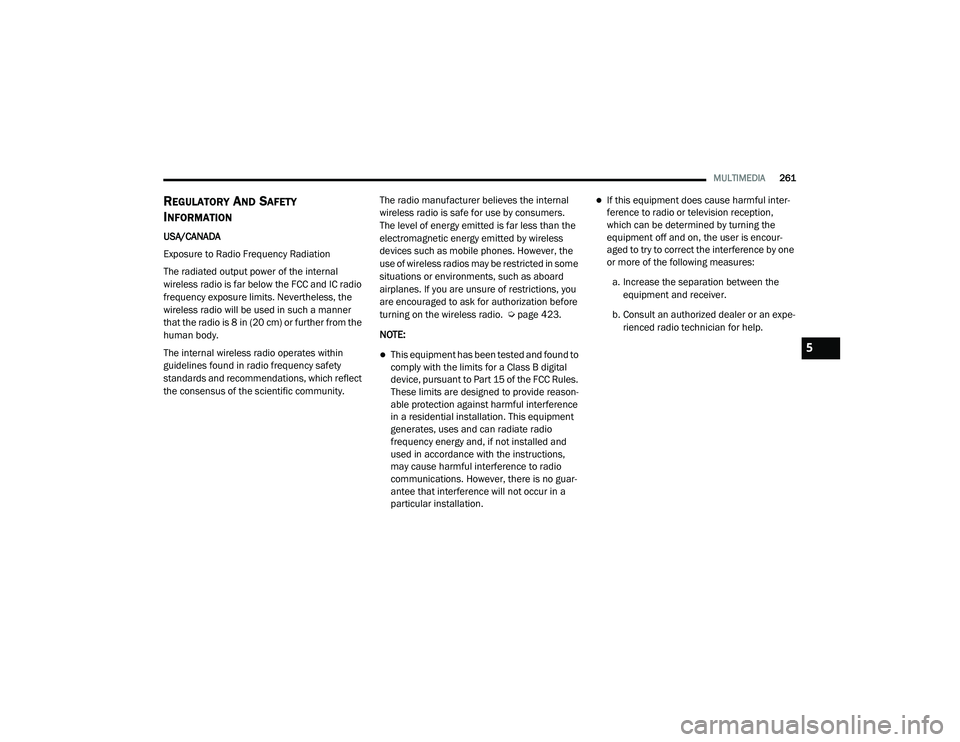 JEEP CHEROKEE LATITUDE LUX 2021  Owners Manual 5

21_KL_OM_EN_USC_t.book  Page 261   