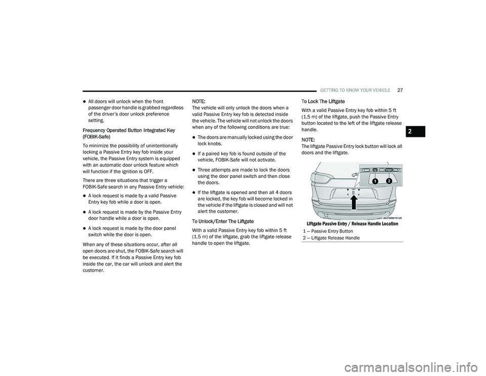 JEEP CHEROKEE LATITUDE LUX 2021 Owners Manual 2

21_KL_OM_EN_USC_t.book  Page 27   