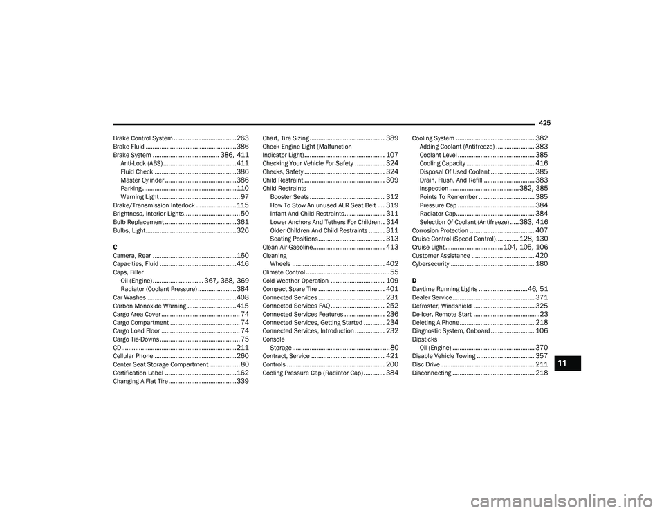 JEEP CHEROKEE LATITUDE LUX 2021  Owners Manual 11

21_KL_OM_EN_USC_t.book  Page 425   