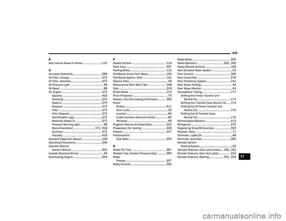 JEEP CHEROKEE LATITUDE LUX 2021  Owners Manual 11

21_KL_OM_EN_USC_t.book  Page 429   