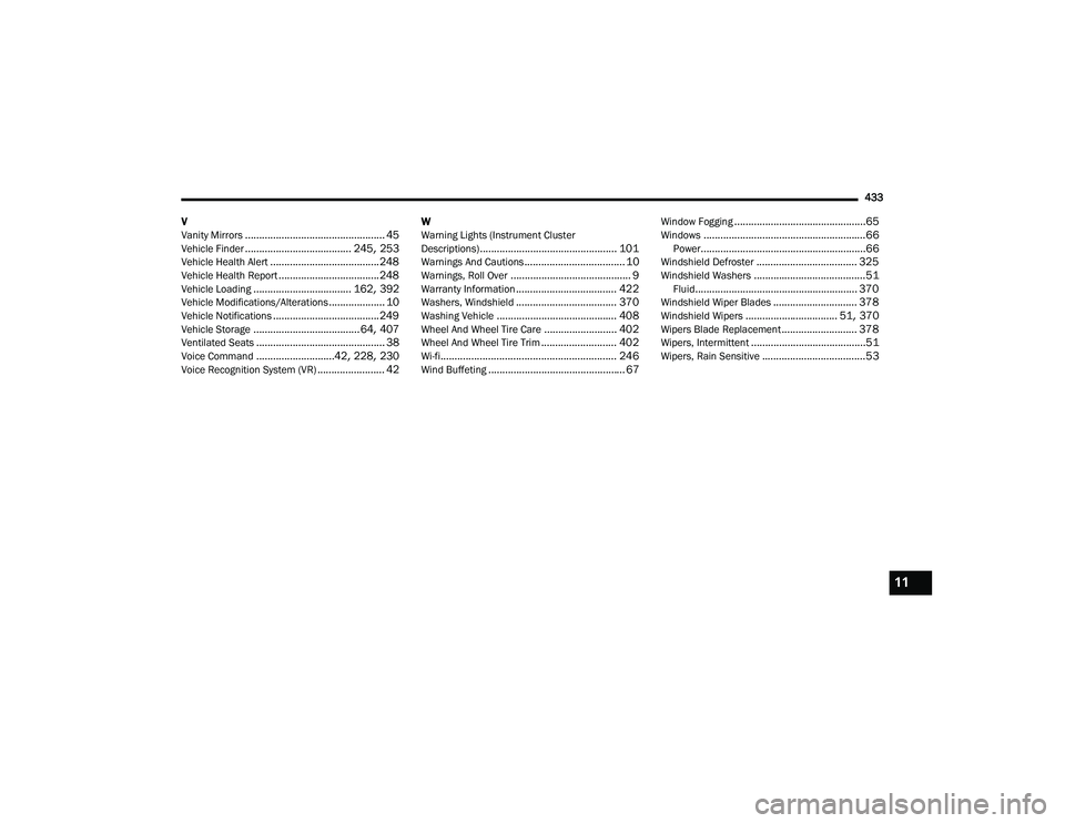 JEEP CHEROKEE LATITUDE LUX 2021  Owners Manual 11

21_KL_OM_EN_USC_t.book  Page 433   