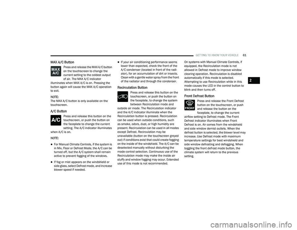 JEEP CHEROKEE 2022 Repair Manual 2

21_KL_OM_EN_USC_t.book  Page 61   