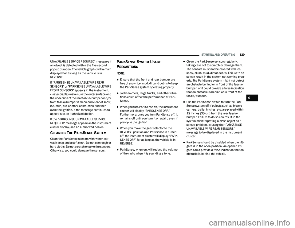 JEEP GRAND CHEROKEE TRAILHAWK 2020  Owners Manual 4

21_WK_OM_EN_USC_t.book  Page 139   