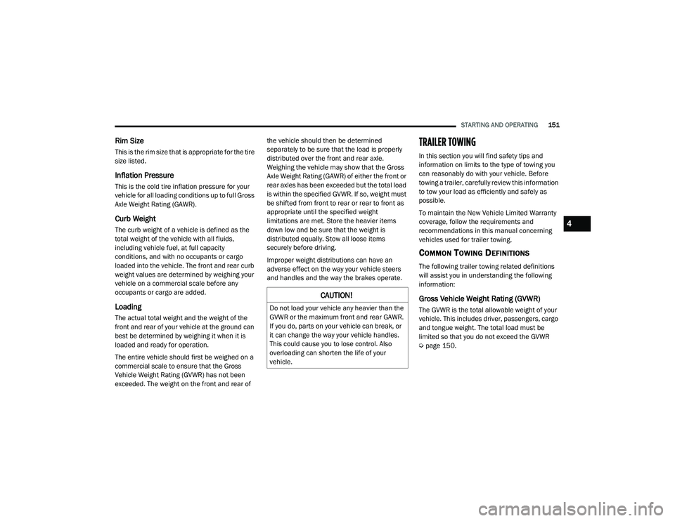 JEEP GRAND CHEROKEE TRAILHAWK 2020  Owners Manual 4

21_WK_OM_EN_USC_t.book  Page 151   