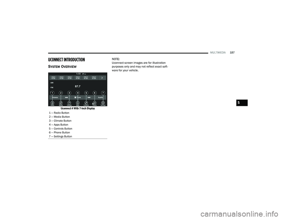 JEEP GRAND CHEROKEE TRAILHAWK 2020  Owners Manual 5

21_WK_OM_EN_USC_t.book  Page 187   