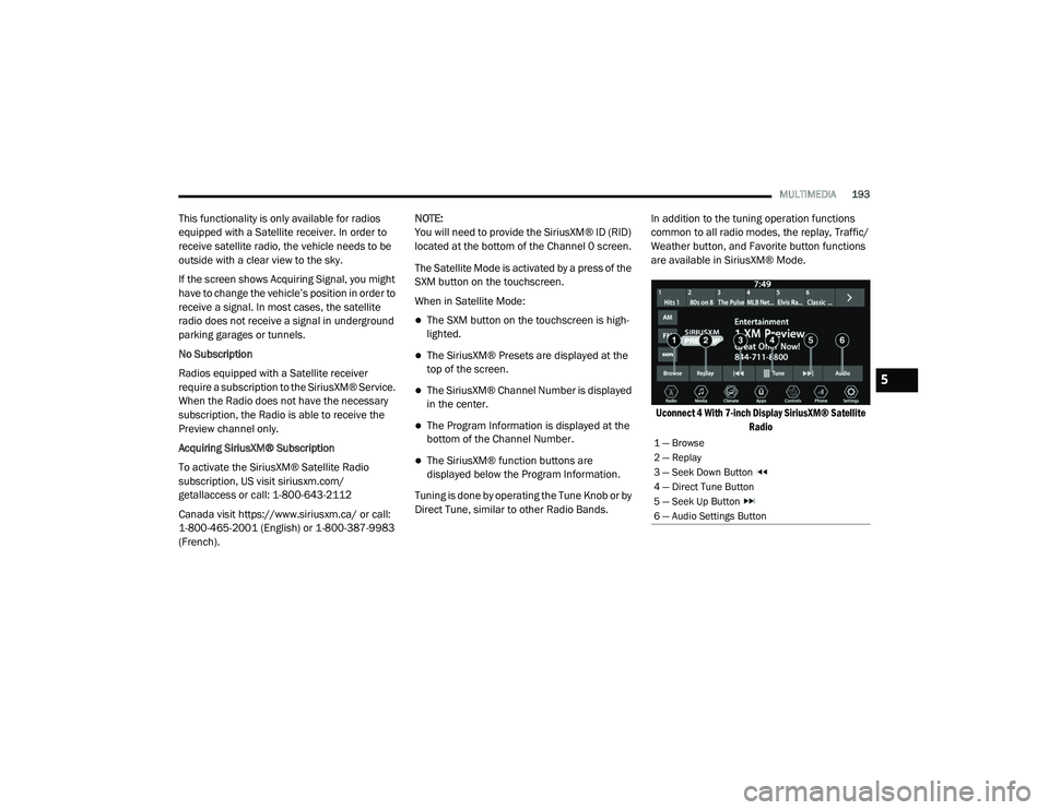 JEEP GRAND CHEROKEE TRAILHAWK 2020  Owners Manual 5

21_WK_OM_EN_USC_t.book  Page 193   