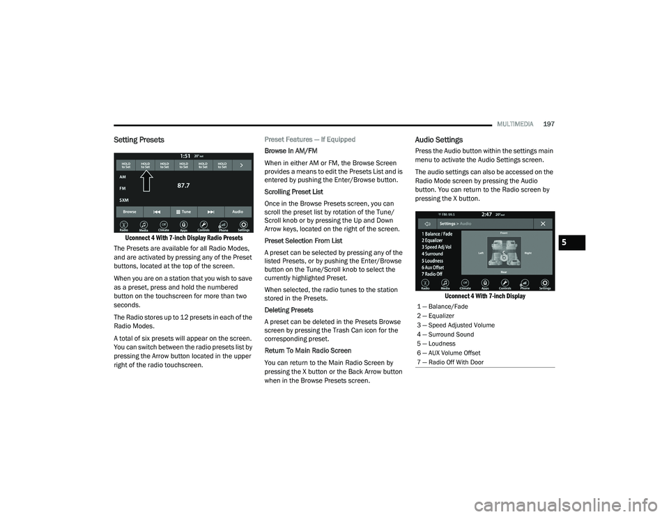 JEEP GRAND CHEROKEE TRAILHAWK 2020  Owners Manual 5

21_WK_OM_EN_USC_t.book  Page 197   