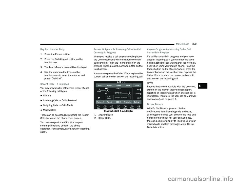 JEEP GRAND CHEROKEE TRAILHAWK 2020  Owners Manual 5

21_WK_OM_EN_USC_t.book  Page 209   