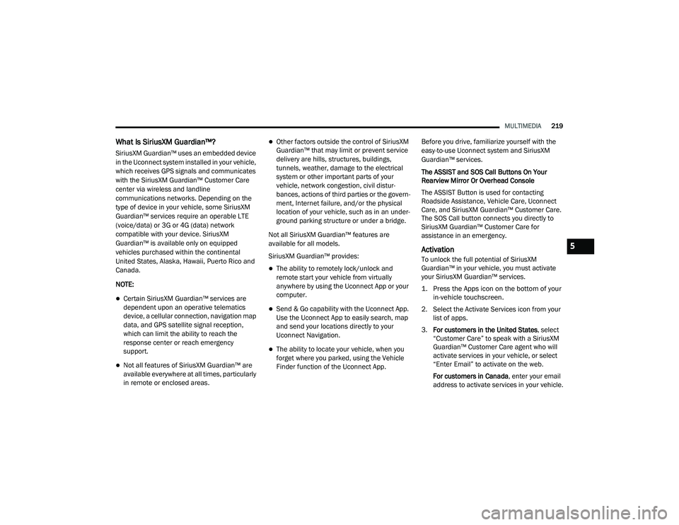 JEEP GRAND CHEROKEE TRAILHAWK 2020  Owners Manual 5

21_WK_OM_EN_USC_t.book  Page 219   