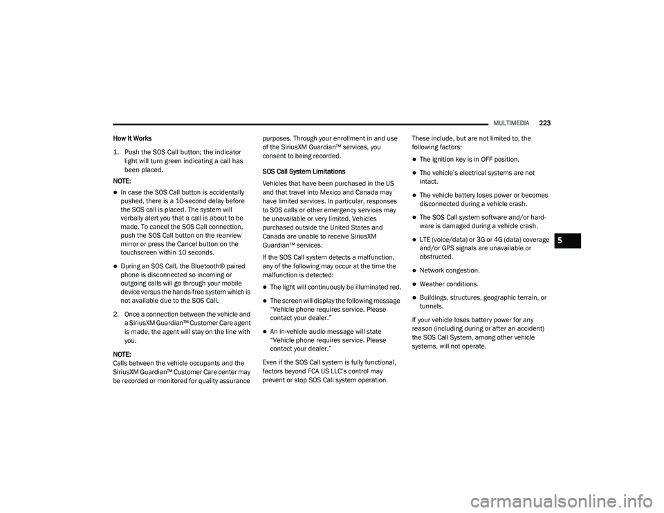 JEEP GRAND CHEROKEE TRAILHAWK 2020  Owners Manual 5

21_WK_OM_EN_USC_t.book  Page 223   