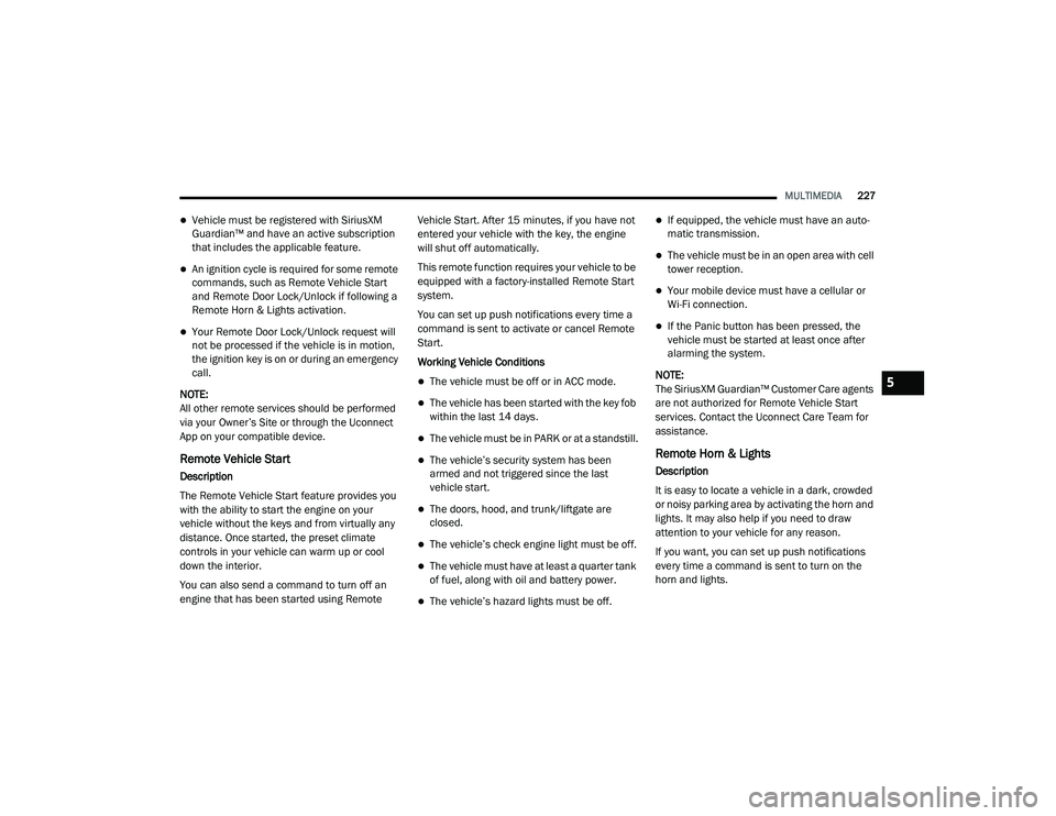 JEEP GRAND CHEROKEE TRAILHAWK 2020  Owners Manual 5

21_WK_OM_EN_USC_t.book  Page 227   