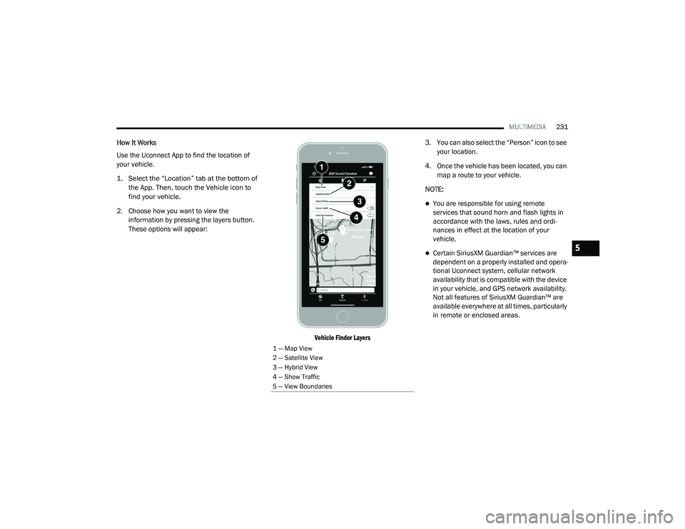 JEEP GRAND CHEROKEE TRAILHAWK 2020  Owners Manual 5

21_WK_OM_EN_USC_t.book  Page 231   
