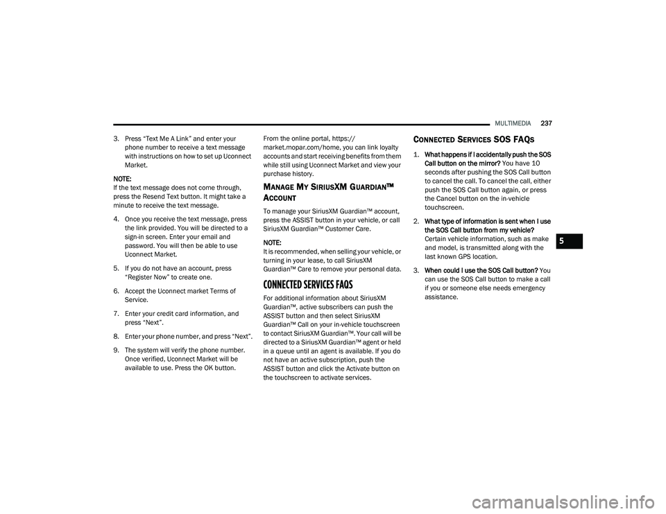 JEEP GRAND CHEROKEE TRAILHAWK 2020  Owners Manual 5

21_WK_OM_EN_USC_t.book  Page 237   