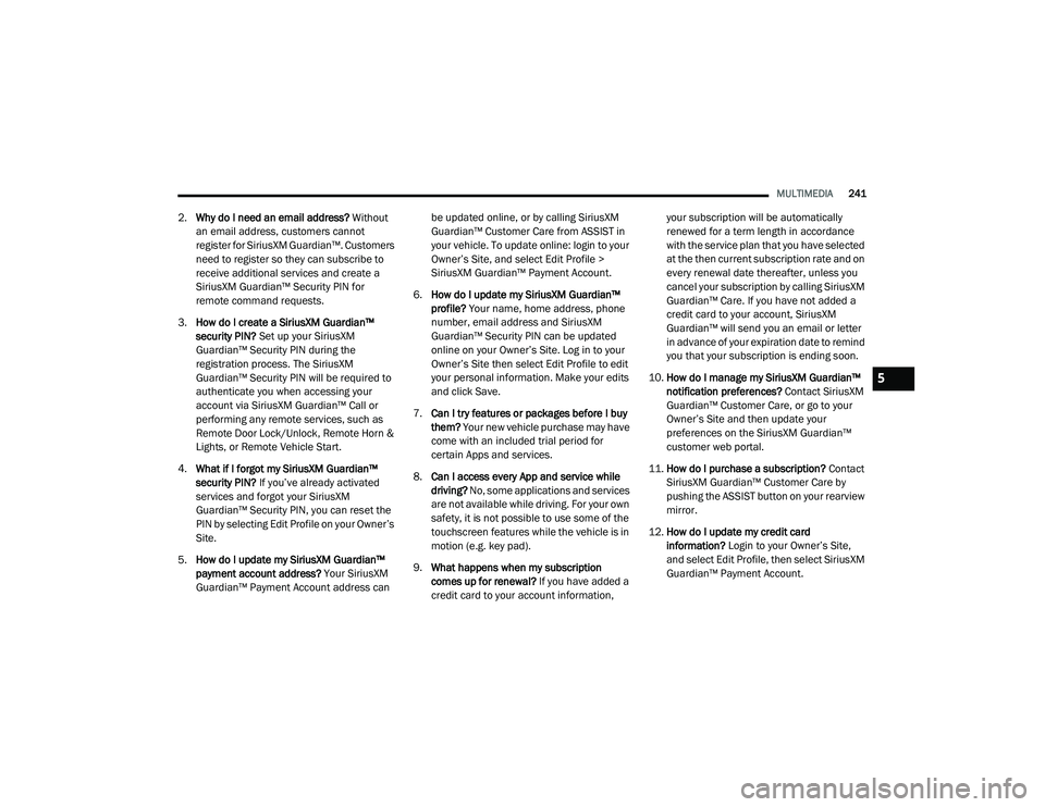 JEEP GRAND CHEROKEE TRAILHAWK 2020  Owners Manual 5

21_WK_OM_EN_USC_t.book  Page 241   