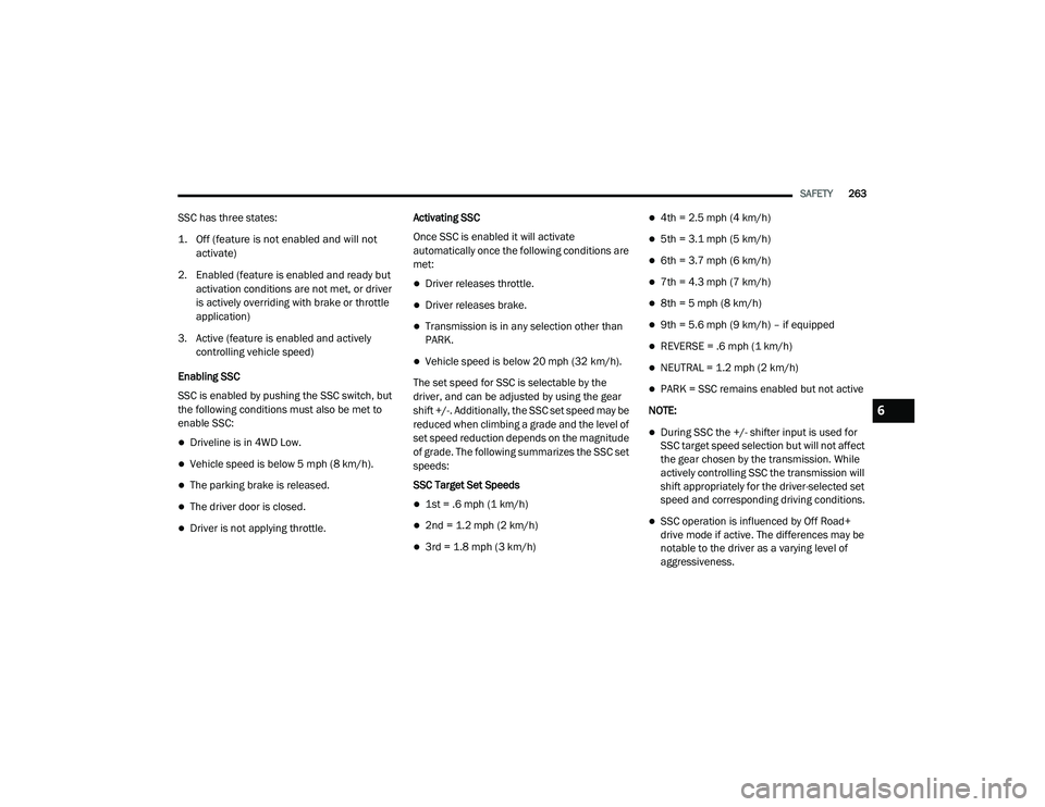 JEEP GRAND CHEROKEE TRAILHAWK 2020  Owners Manual 6

21_WK_OM_EN_USC_t.book  Page 263   