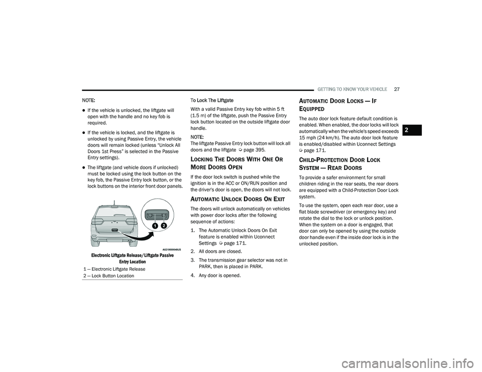 JEEP GRAND CHEROKEE TRAILHAWK 2020 Owners Manual 2

21_WK_OM_EN_USC_t.book  Page 27   